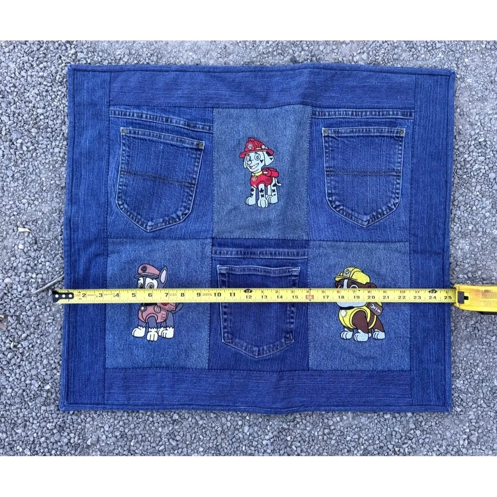 Paw‎ Patrol Denim Pocket Quilt Wall Hanging Handmade Upcycled Jeans Fabric Kids